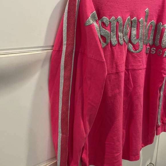 Vintage Disney pink sweatshirt. glitter lettering & stripes- shoulder to cuff. - Picture 7 of 8